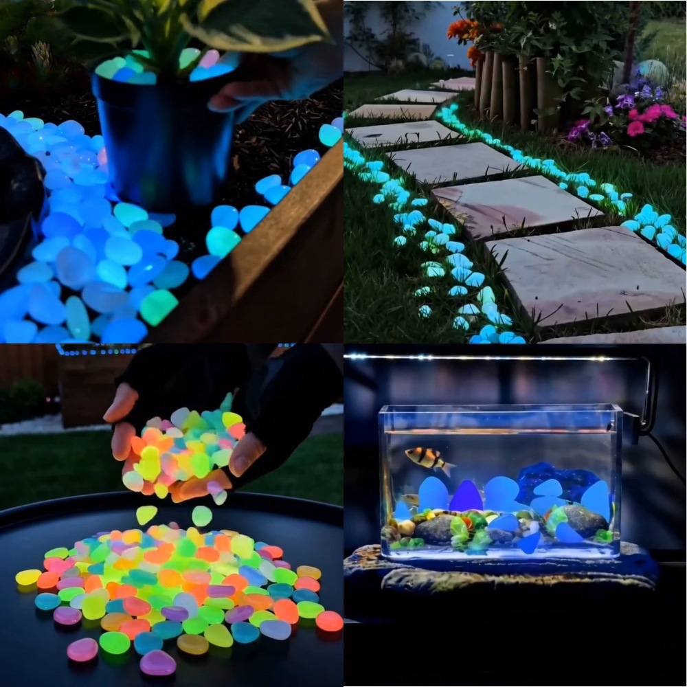 Aquarium Light - Karanlıkta Parlayan Renkli Taşlar, Bahçe Taşları,